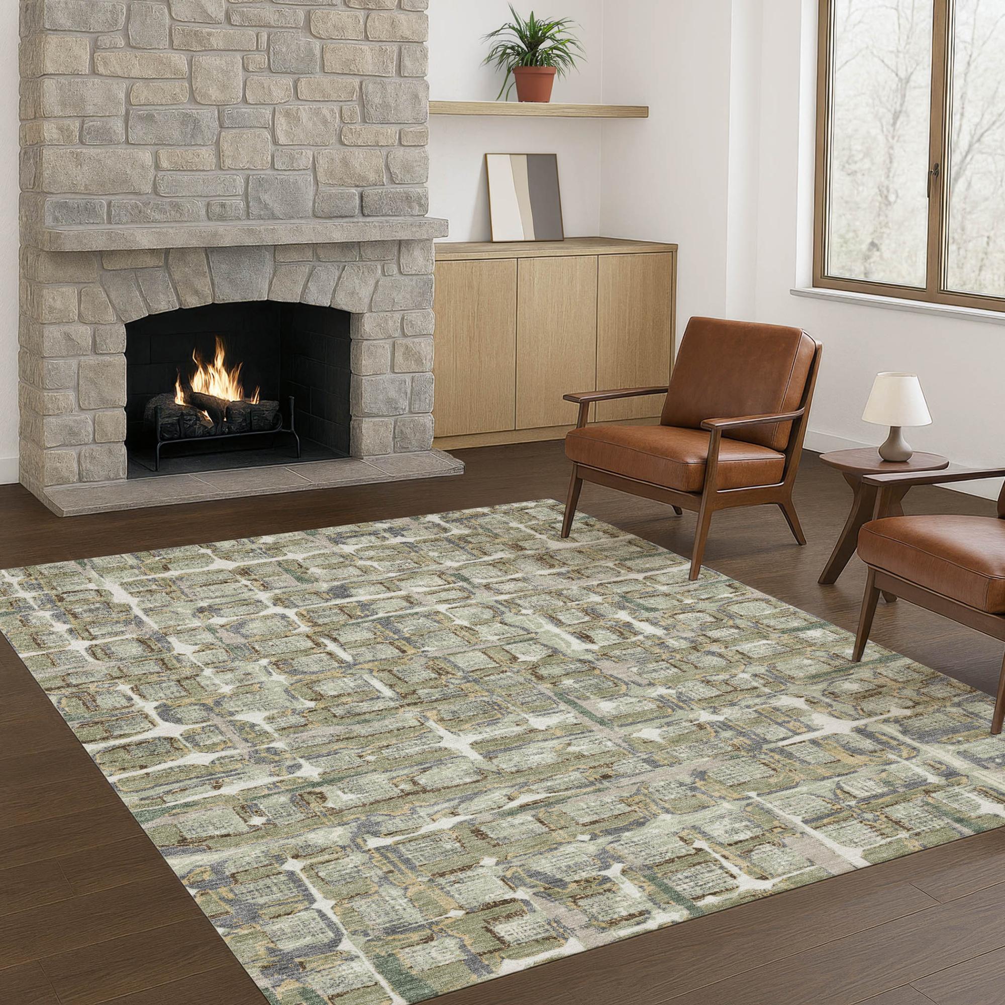 10' X 14' Green And Khaki Geometric Washable Indoor Outdoor Area Rug Homeroots Outdoor