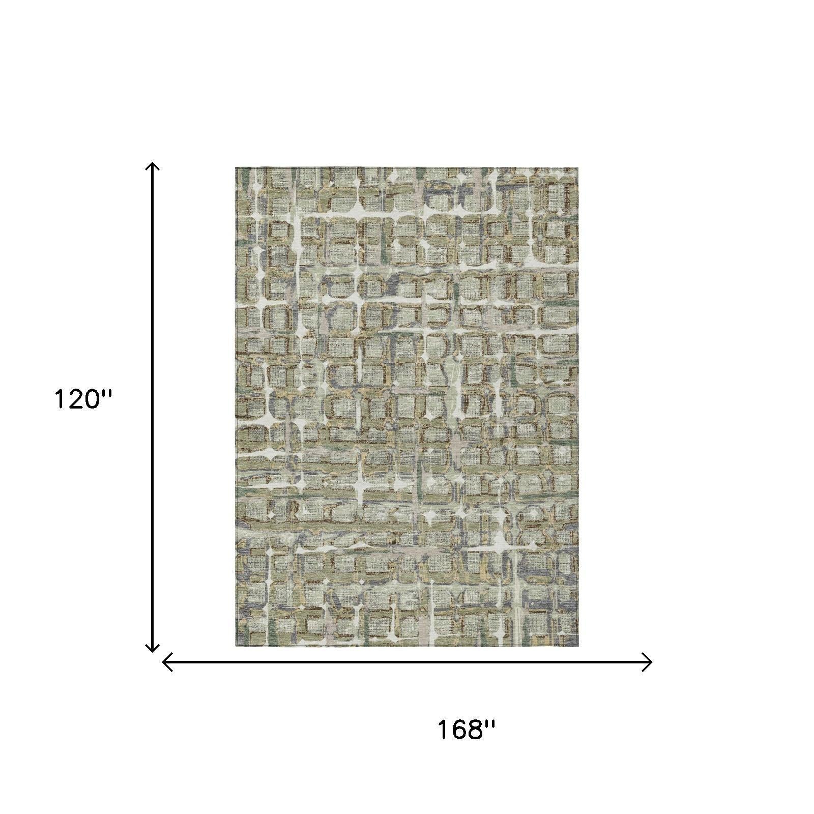 10' X 14' Green And Khaki Geometric Washable Indoor Outdoor Area Rug Homeroots Outdoor