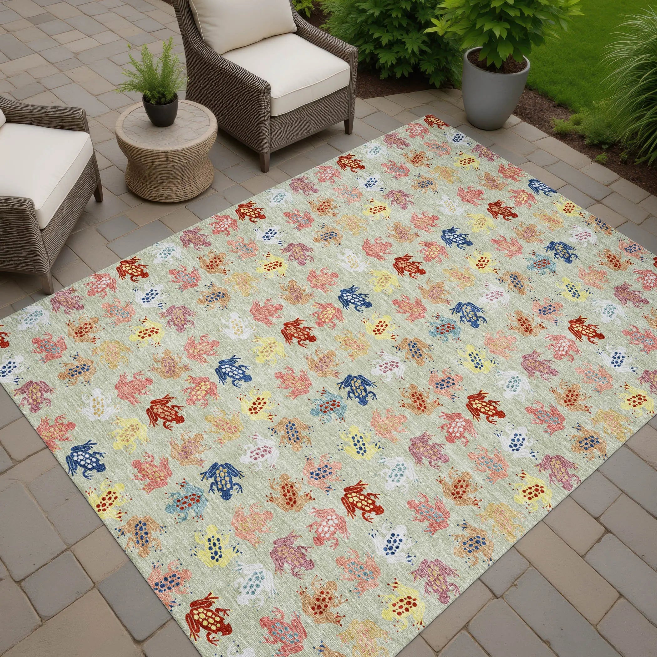 10' X 14' Green And Khaki Geometric Washable Indoor Outdoor Area Rug Homeroots Outdoor