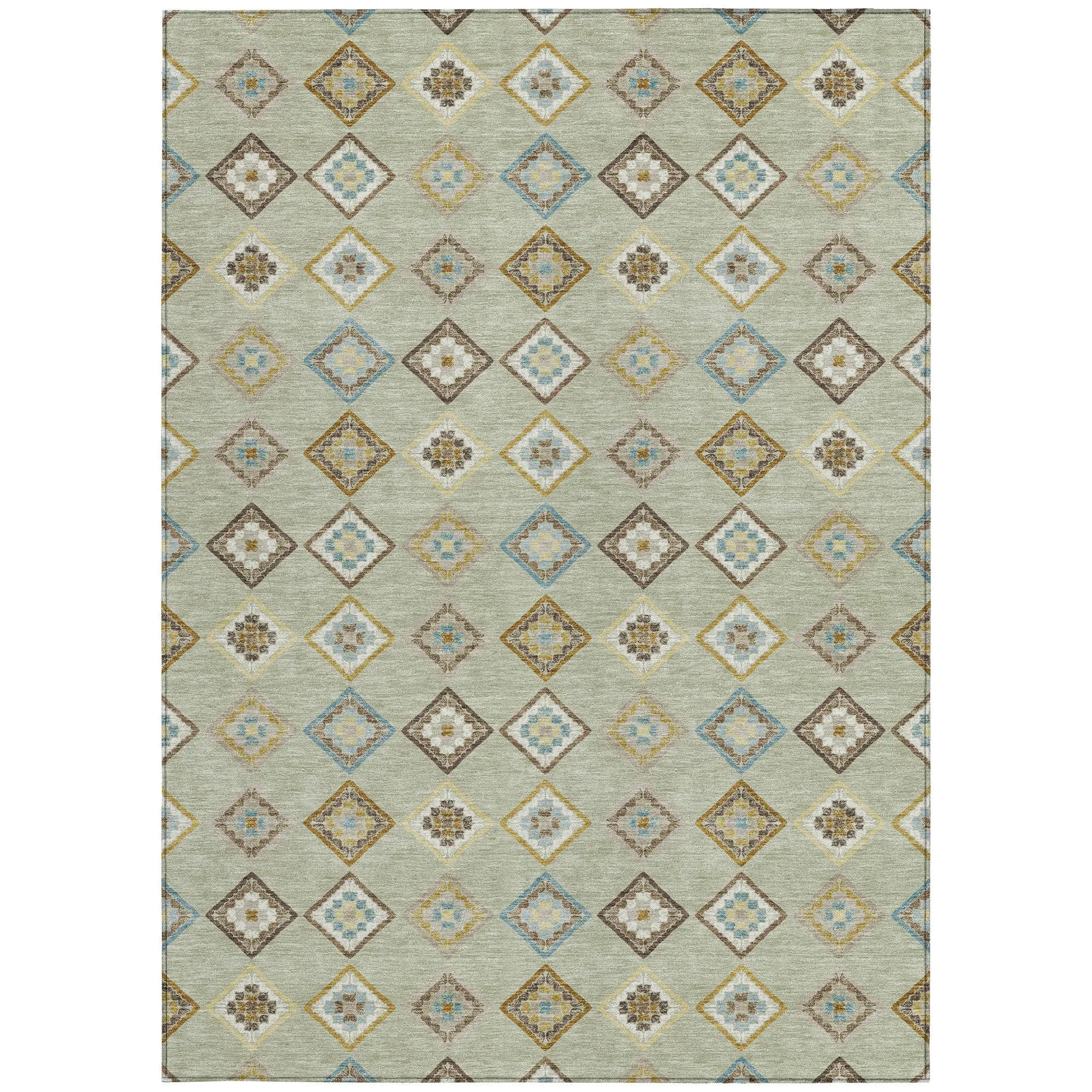 10' X 14' Green And Khaki Geometric Washable Indoor Outdoor Area Rug Homeroots Outdoor