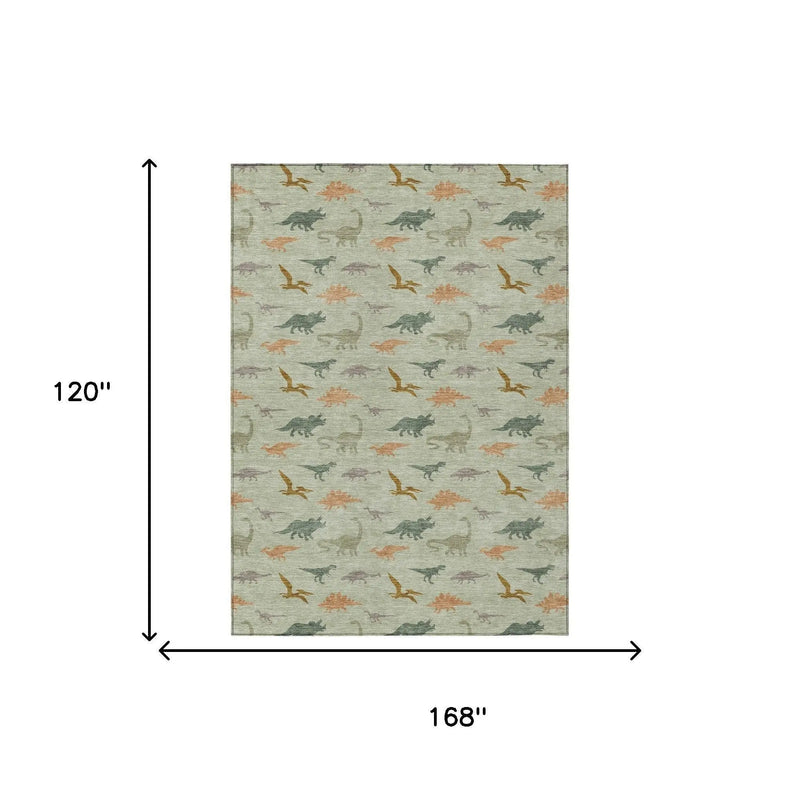 10' X 14' Green And Khaki Geometric Washable Indoor Outdoor Area Rug Homeroots Outdoor