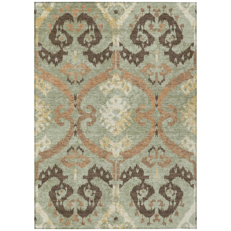 10' X 14' Green And Khaki Ikat Washable Indoor Outdoor Area Rug Homeroots Outdoor