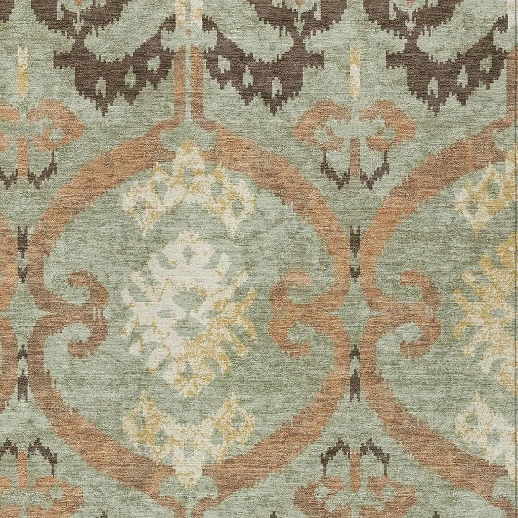 10' X 14' Green And Khaki Ikat Washable Indoor Outdoor Area Rug Homeroots Outdoor