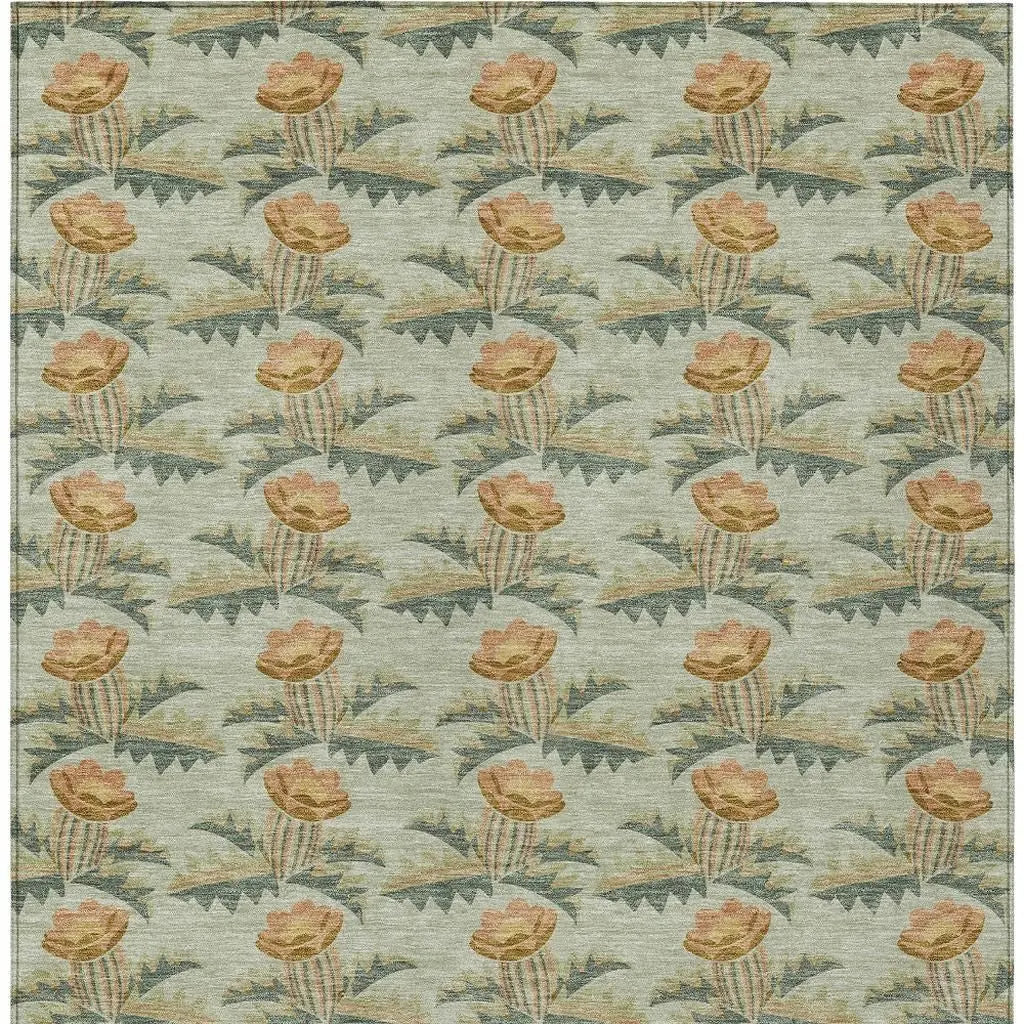 10' X 14' Green And Lavender Floral Washable Indoor Outdoor Area Rug Homeroots Outdoor