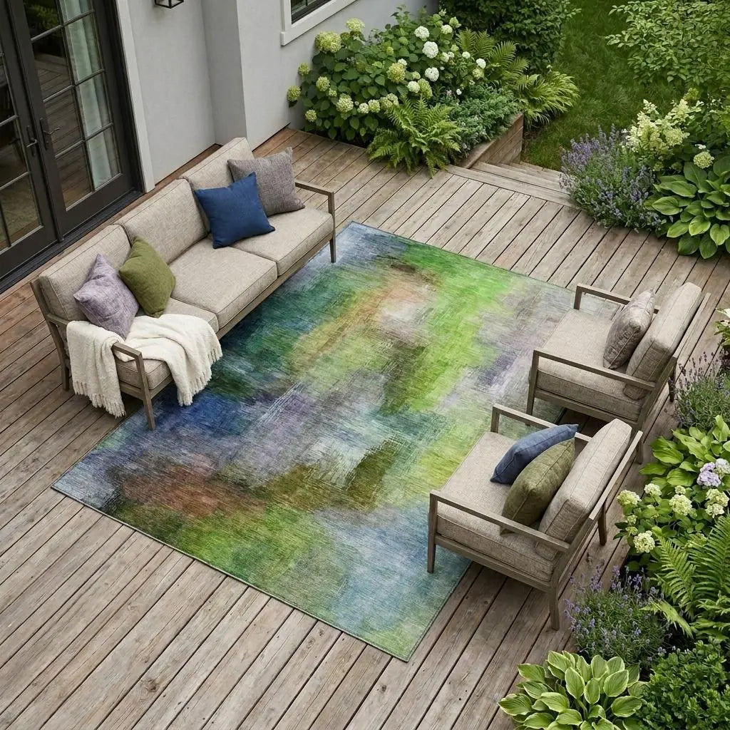 10' X 14' Green And Lime Green Abstract Washable Indoor Outdoor Area Rug Homeroots Outdoor