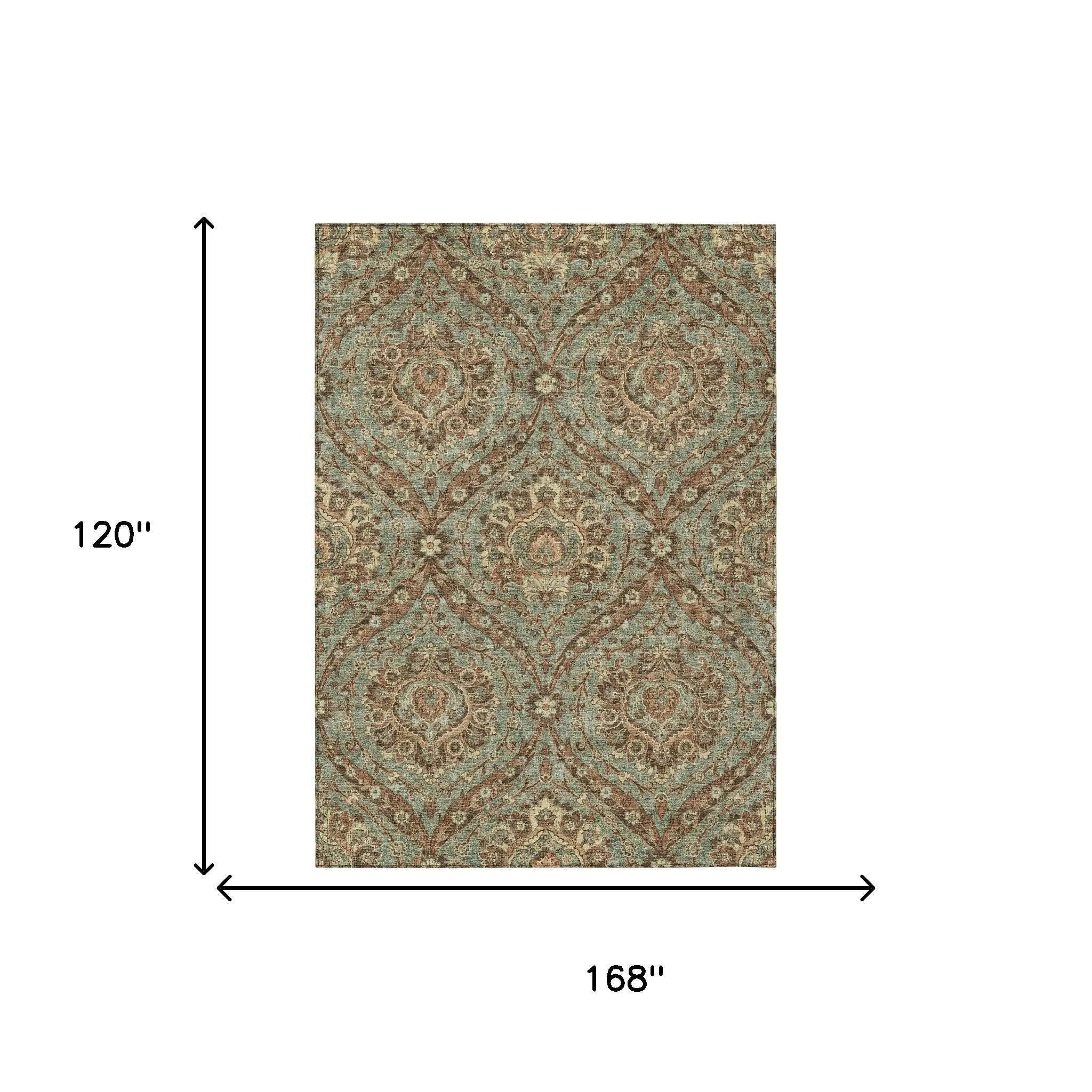 10' X 14' Green And Linen Floral Washable Indoor Outdoor Area Rug Homeroots Outdoor
