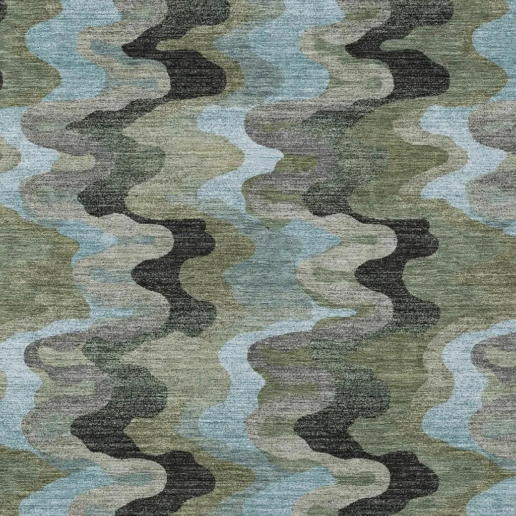 10' X 14' Green And Olive Green Abstract Washable Indoor Outdoor Area Rug Homeroots Outdoor