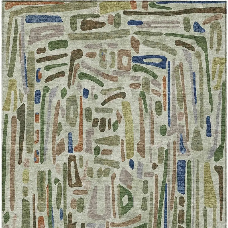 10' X 14' Green And Olive Green Abstract Washable Indoor Outdoor Area Rug Homeroots Outdoor