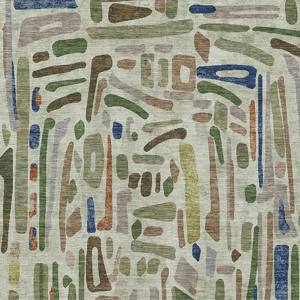 10' X 14' Green And Olive Green Abstract Washable Indoor Outdoor Area Rug Homeroots Outdoor