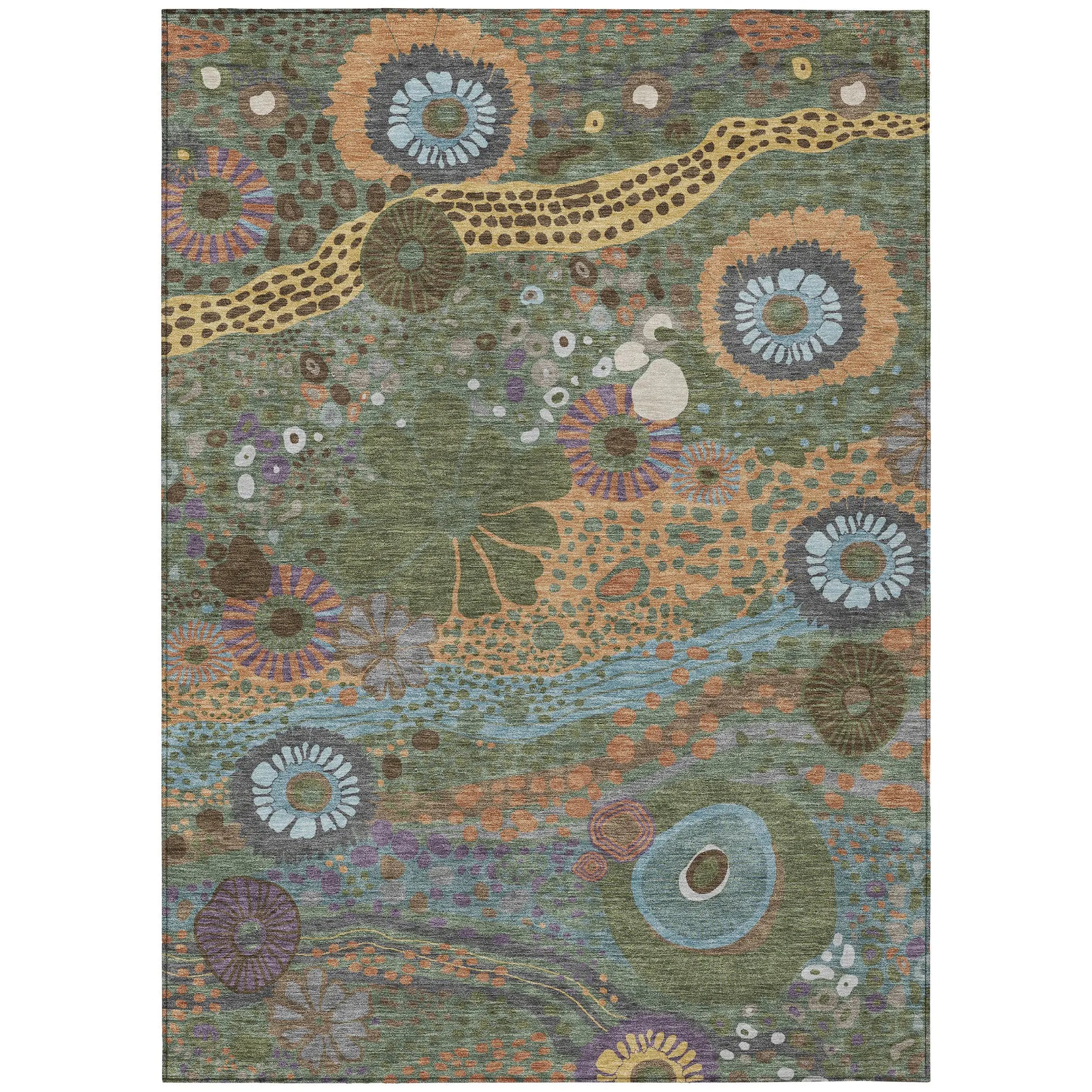 10' X 14' Green And Olive Green Floral Washable Indoor Outdoor Area Rug Homeroots Outdoor