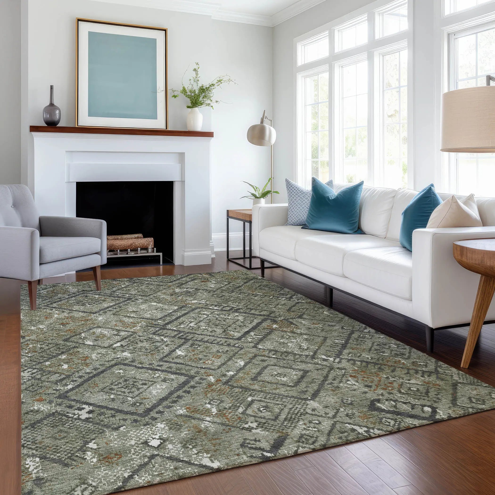 10' X 14' Green And Orange Geometric Washable Indoor Outdoor Area Rug Homeroots Outdoor