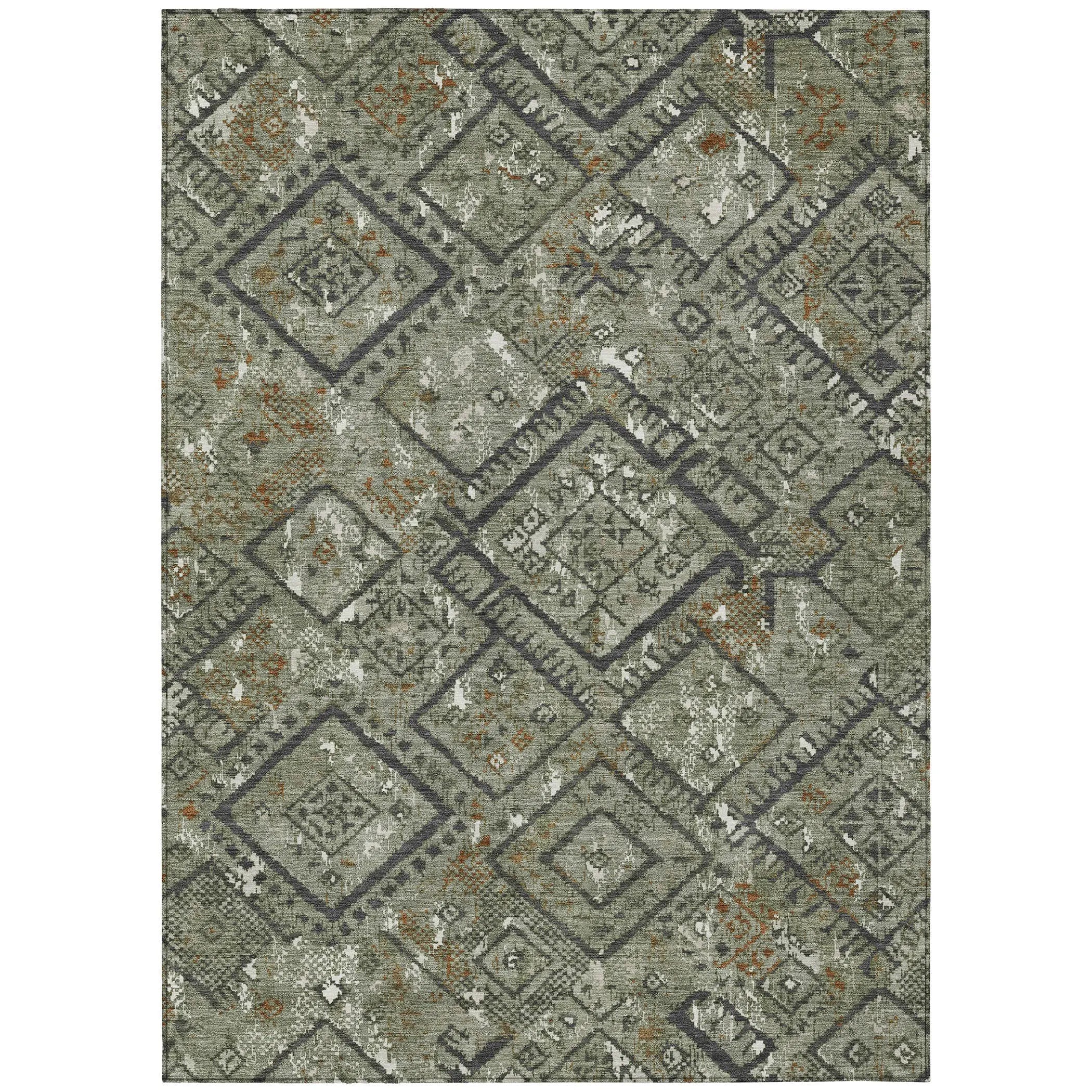 10' X 14' Green And Orange Geometric Washable Indoor Outdoor Area Rug Homeroots Outdoor