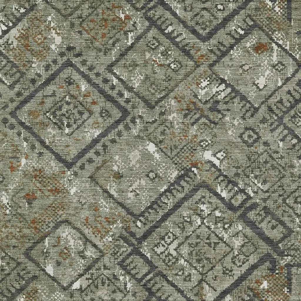 10' X 14' Green And Orange Geometric Washable Indoor Outdoor Area Rug Homeroots Outdoor
