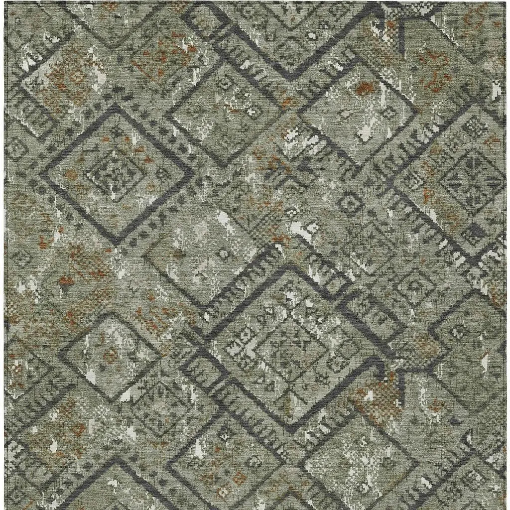 10' X 14' Green And Orange Geometric Washable Indoor Outdoor Area Rug Homeroots Outdoor
