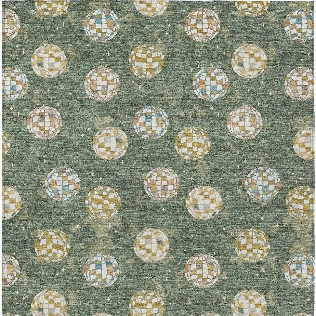 10' X 14' Green And Pearl Geometric Washable Indoor Outdoor Area Rug Homeroots Outdoor