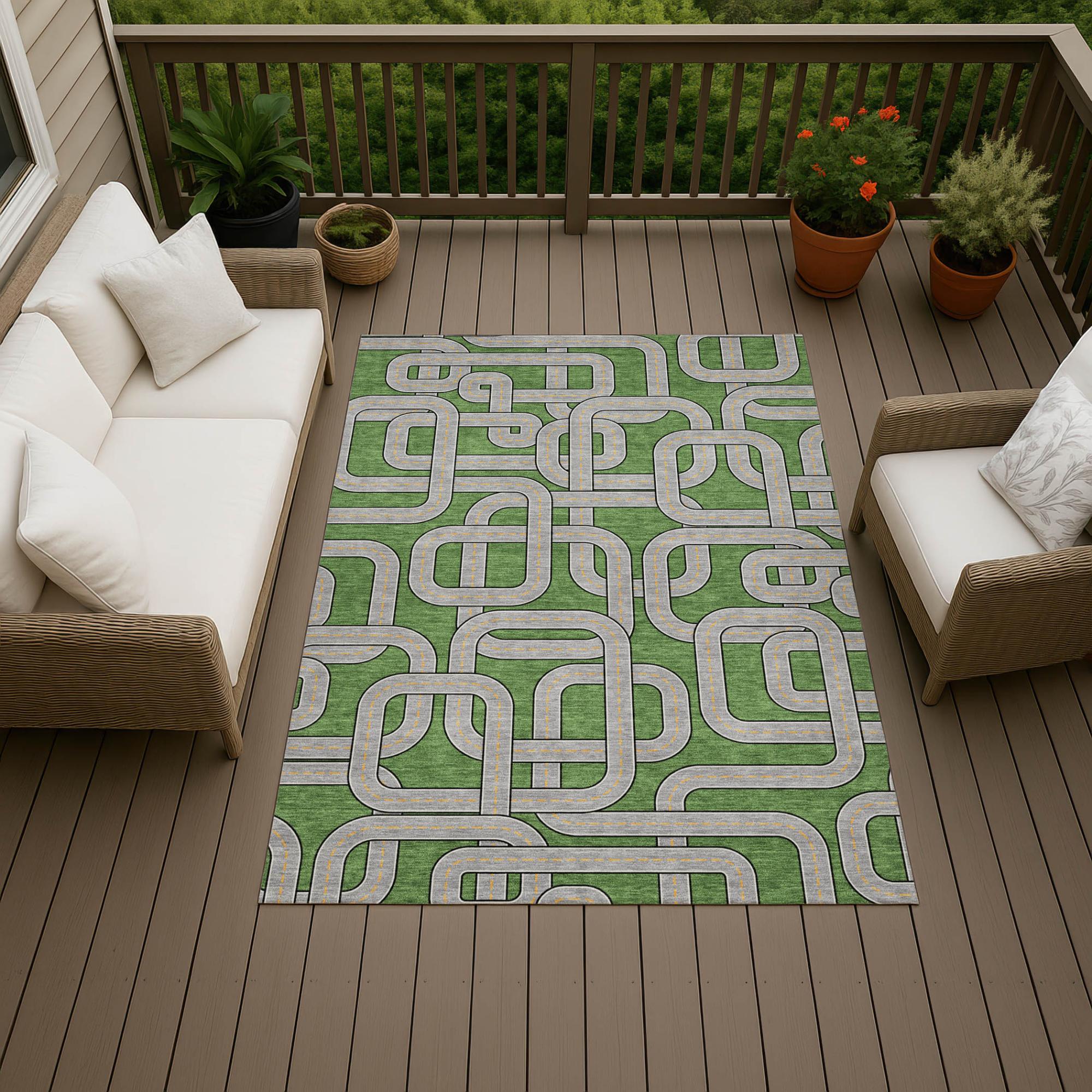 10' X 14' Green And Pewter Geometric Washable Indoor Outdoor Area Rug Homeroots Outdoor