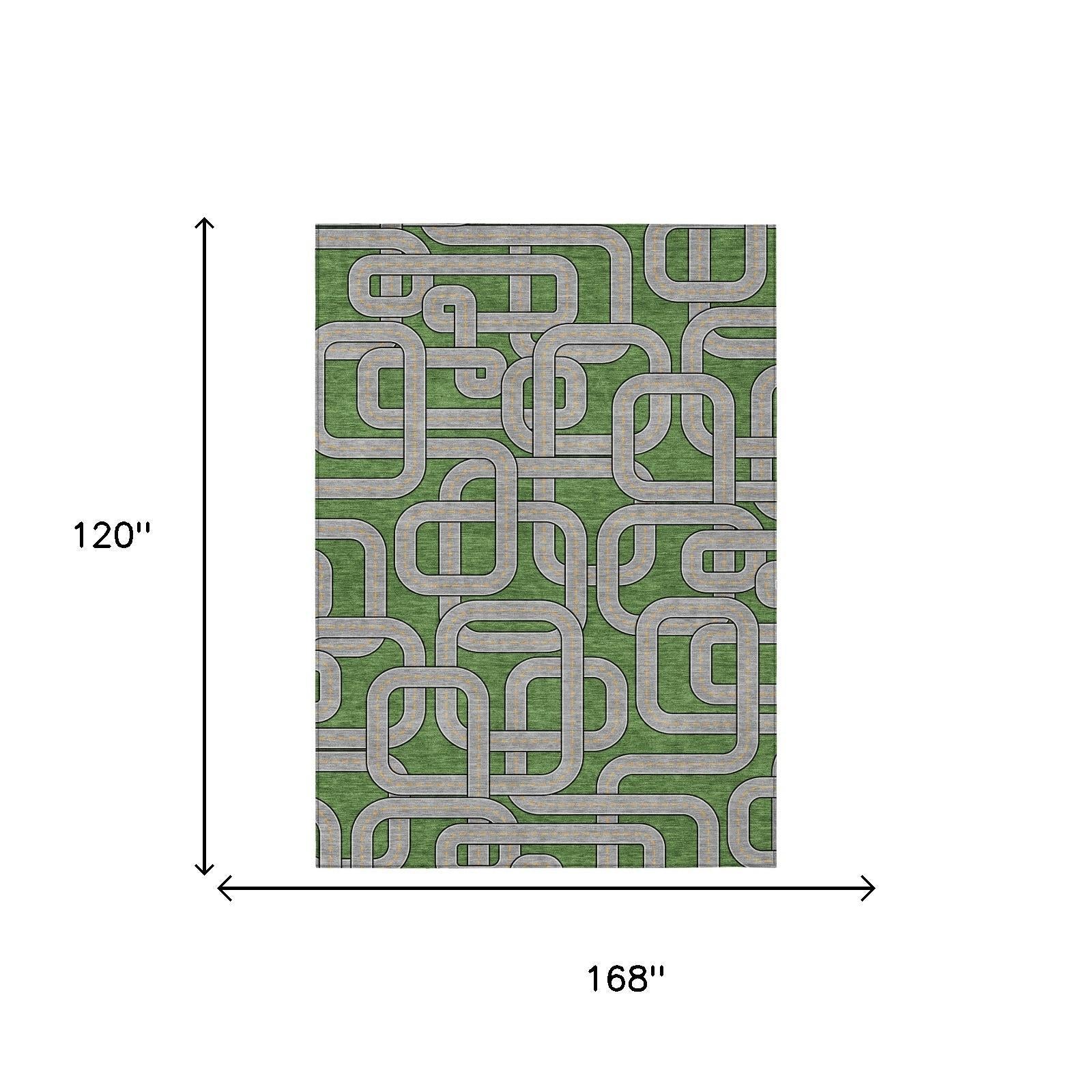 10' X 14' Green And Pewter Geometric Washable Indoor Outdoor Area Rug Homeroots Outdoor