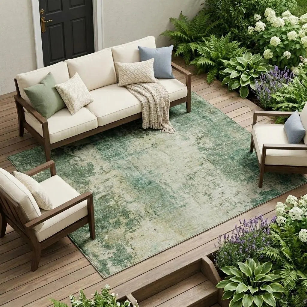 10' X 14' Green And Sage Abstract Washable Indoor Outdoor Area Rug Homeroots Outdoor