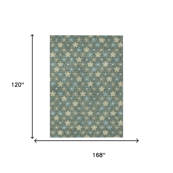 10' X 14' Green And Sage Floral Washable Indoor Outdoor Area Rug Homeroots Outdoor