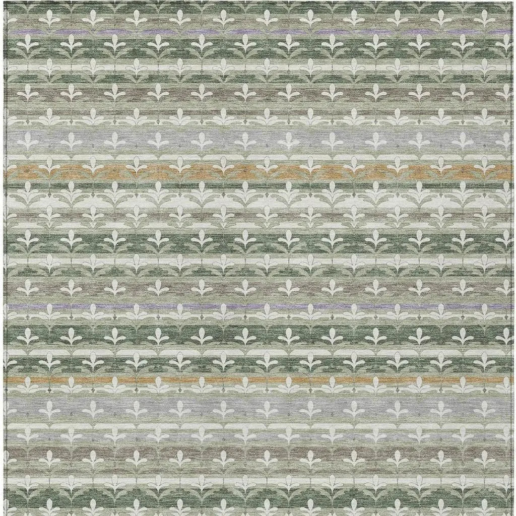 10' X 14' Green And Silver Damask Washable Indoor Outdoor Area Rug Homeroots Outdoor