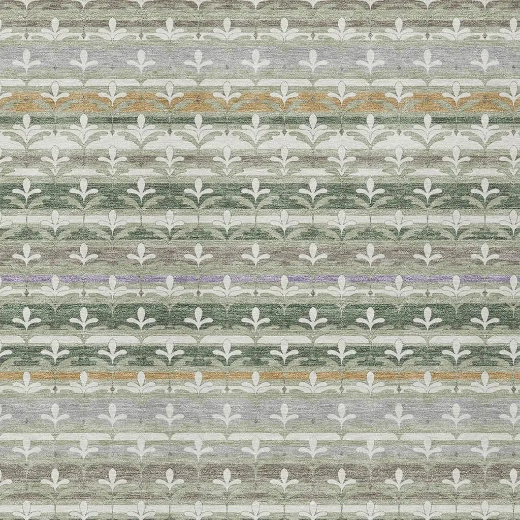 10' X 14' Green And Silver Damask Washable Indoor Outdoor Area Rug Homeroots Outdoor