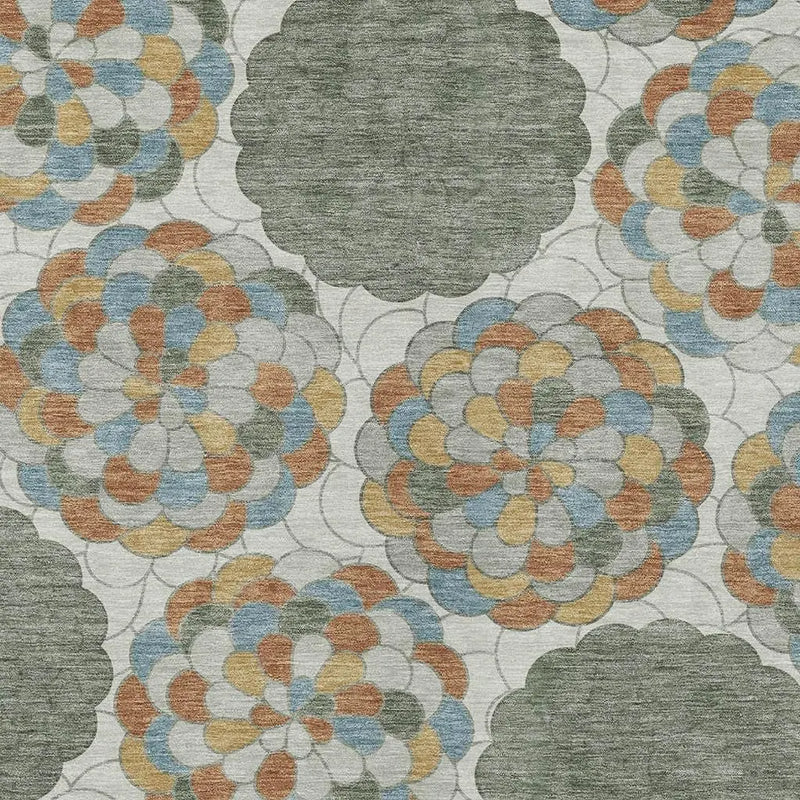 10' X 14' Green And Silver Floral Washable Indoor Outdoor Area Rug Homeroots Outdoor
