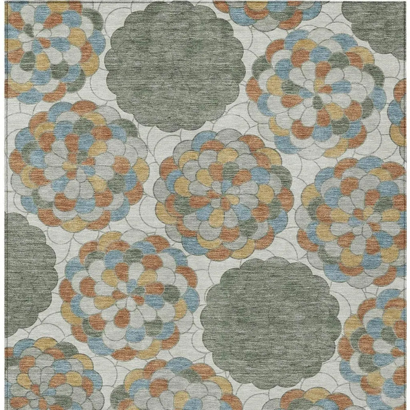 10' X 14' Green And Silver Floral Washable Indoor Outdoor Area Rug Homeroots Outdoor