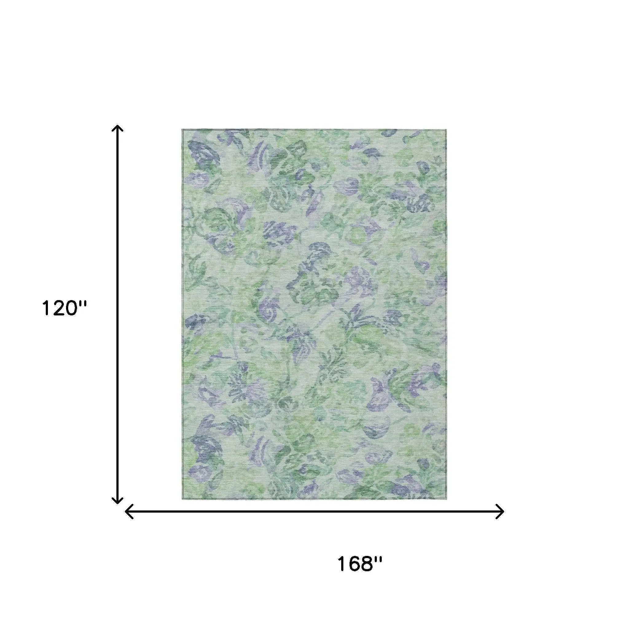 10' X 14' Green And Silver Floral Washable Indoor Outdoor Area Rug Homeroots Outdoor