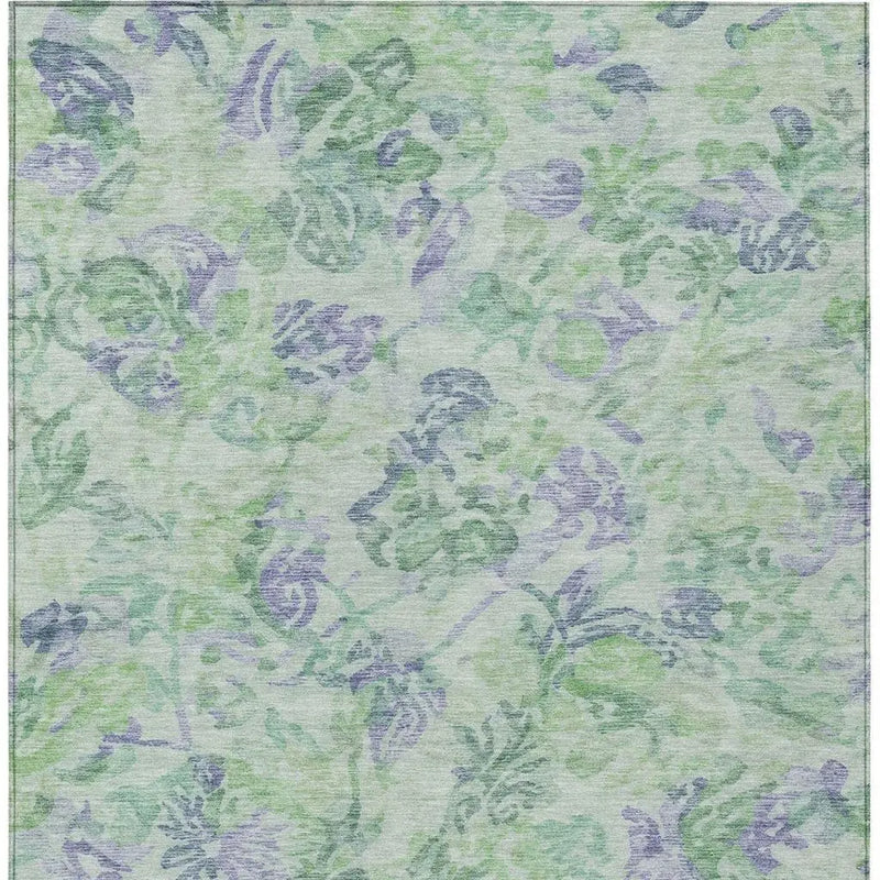 10' X 14' Green And Silver Floral Washable Indoor Outdoor Area Rug Homeroots Outdoor