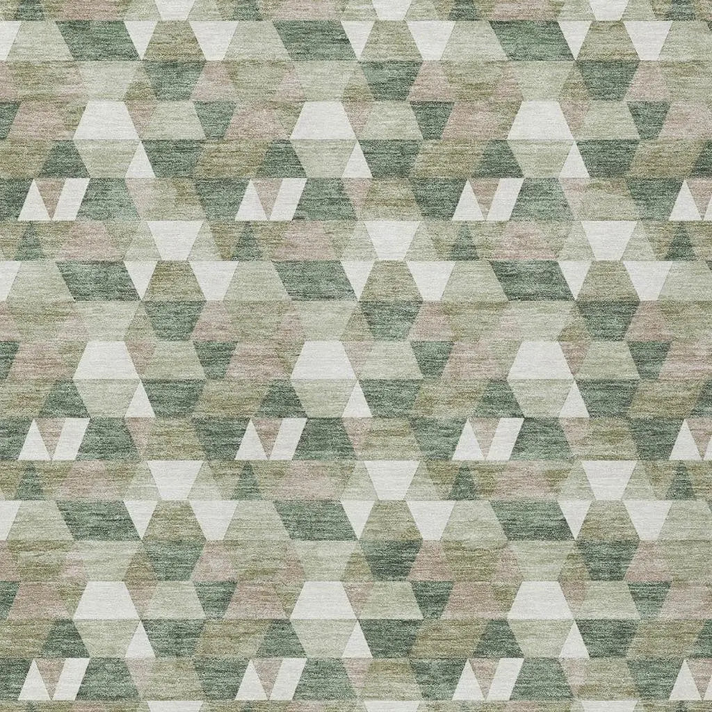 10' X 14' Green And Silver Geometric Washable Indoor Outdoor Area Rug Homeroots Outdoor