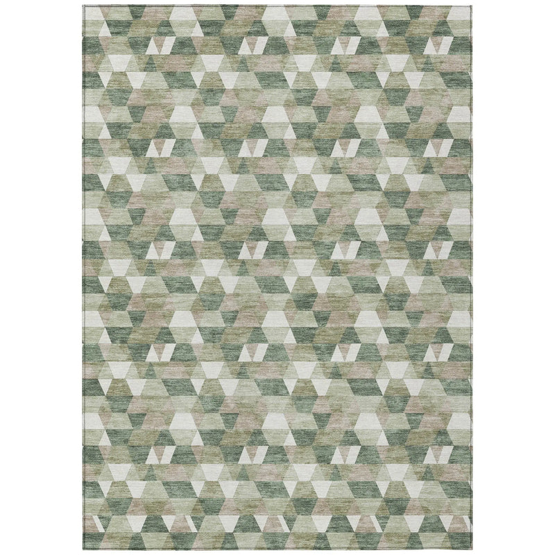10' X 14' Green And Silver Geometric Washable Indoor Outdoor Area Rug Homeroots Outdoor