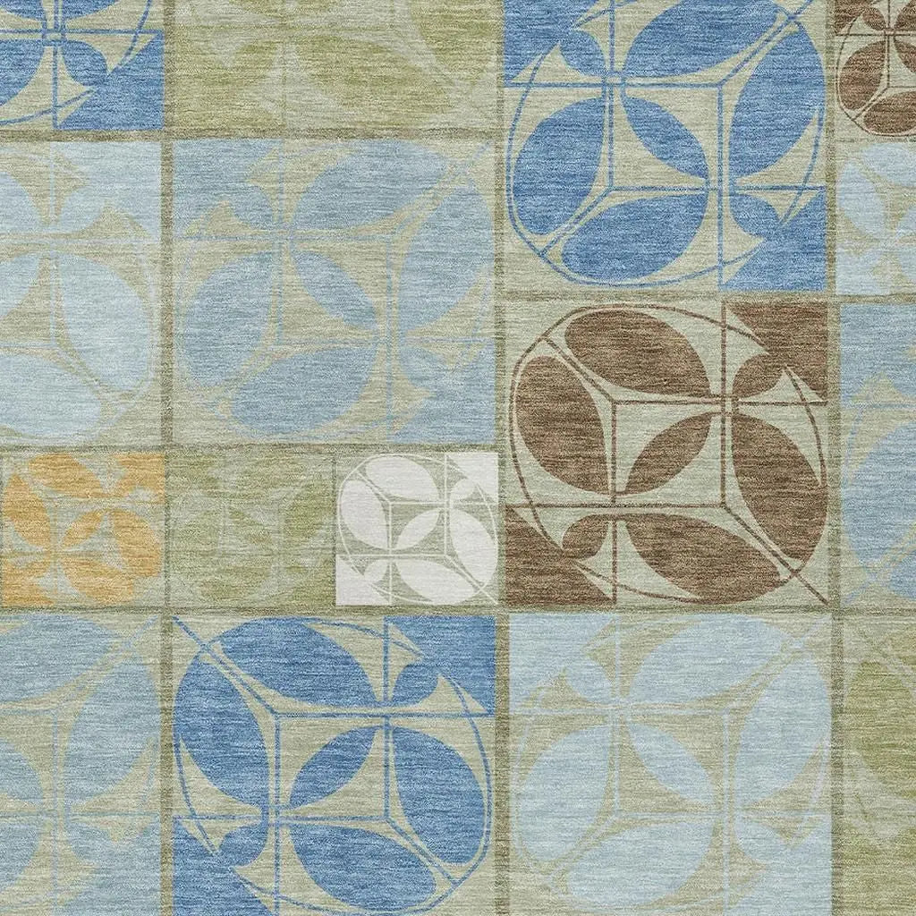 10' X 14' Green And Silver Geometric Washable Indoor Outdoor Area Rug Homeroots Outdoor