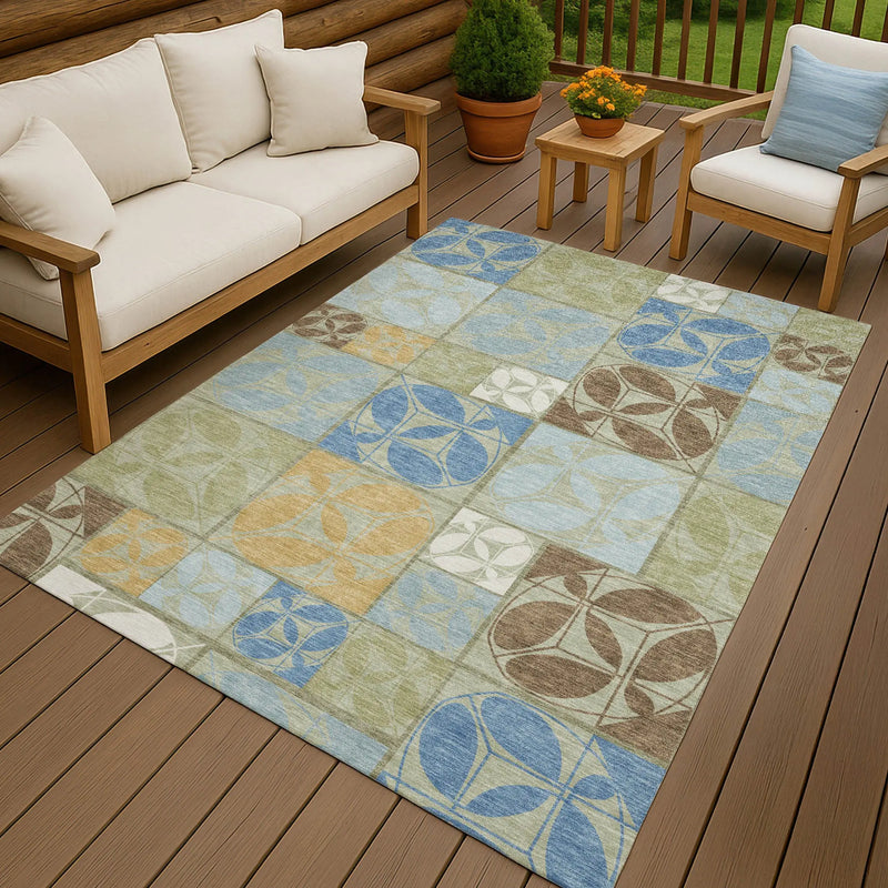 10' X 14' Green And Silver Geometric Washable Indoor Outdoor Area Rug Homeroots Outdoor