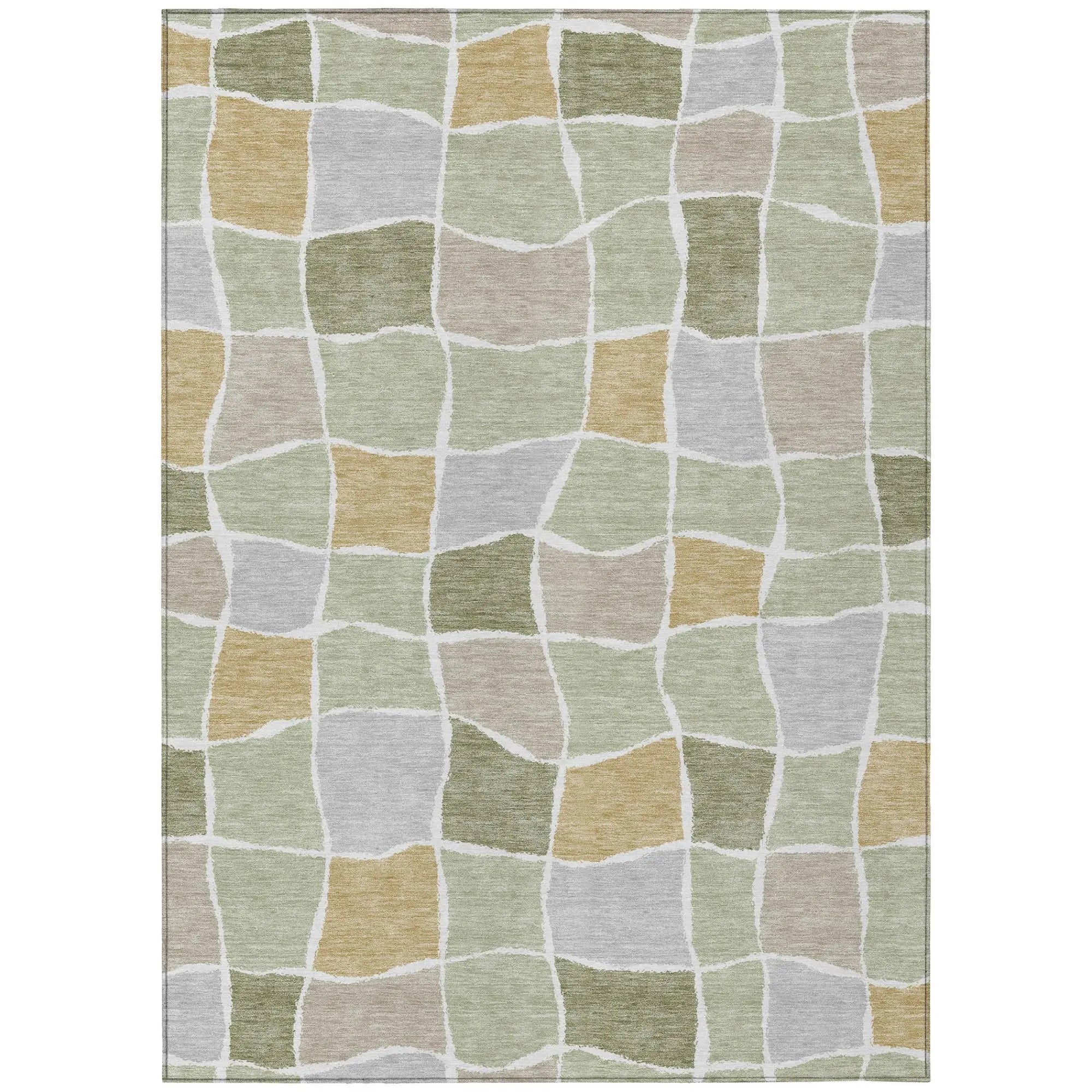 10' X 14' Green And Silver Geometric Washable Indoor Outdoor Area Rug Homeroots Outdoor