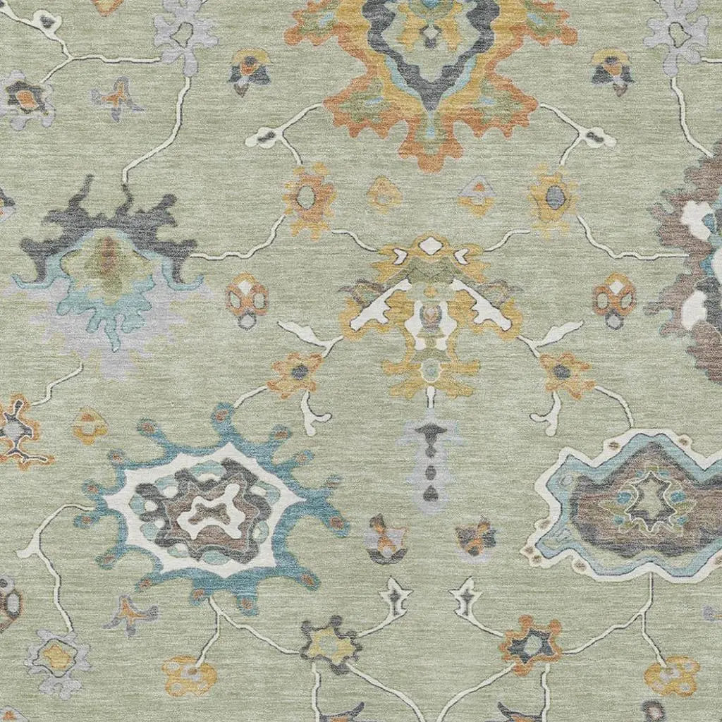 10' X 14' Green And Silver Oriental Washable Indoor Outdoor Area Rug Homeroots Outdoor