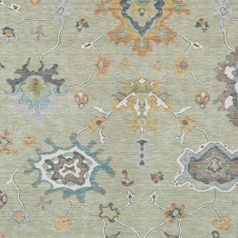 10' X 14' Green And Silver Oriental Washable Indoor Outdoor Area Rug Homeroots Outdoor