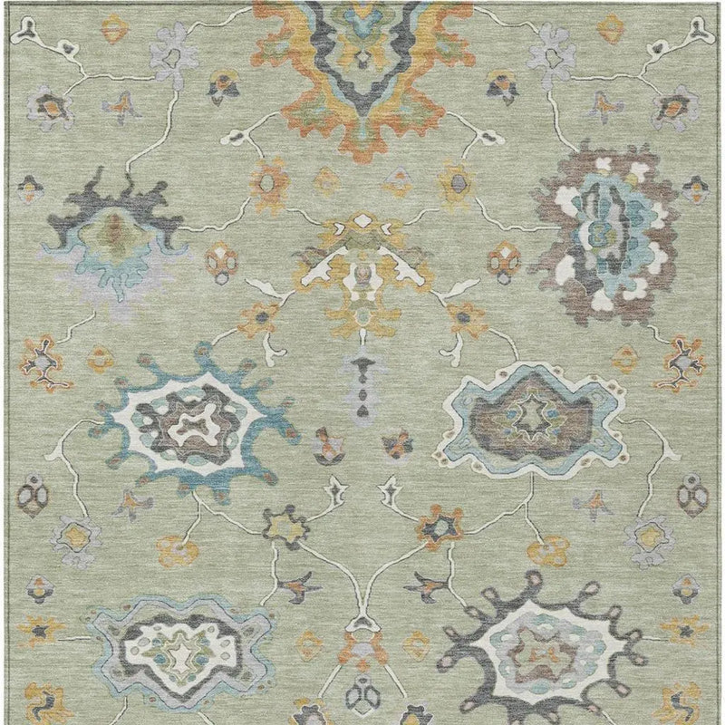 10' X 14' Green And Silver Oriental Washable Indoor Outdoor Area Rug Homeroots Outdoor