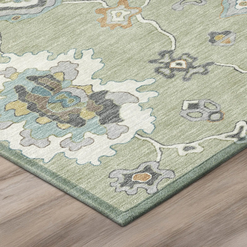 10' X 14' Green And Silver Oriental Washable Indoor Outdoor Area Rug Homeroots Outdoor