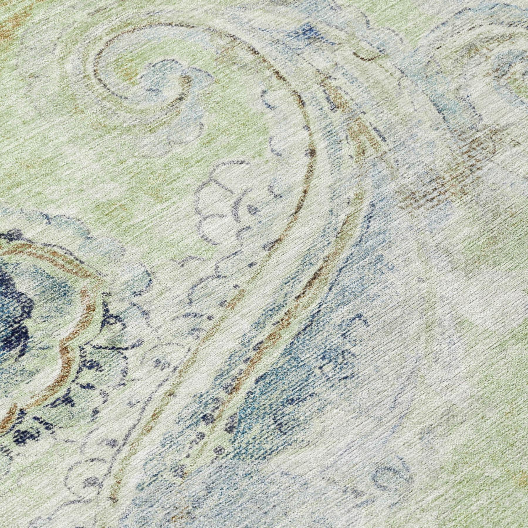 10' X 14' Green And Silver Paisley Washable Indoor Outdoor Area Rug Homeroots Outdoor
