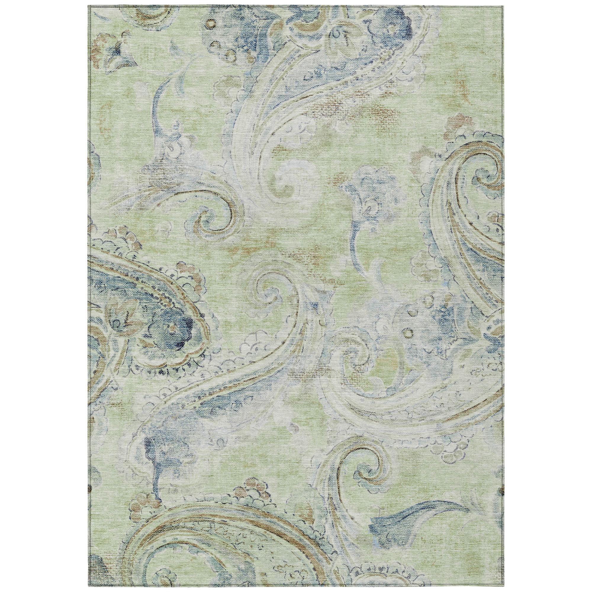 10' X 14' Green And Silver Paisley Washable Indoor Outdoor Area Rug Homeroots Outdoor
