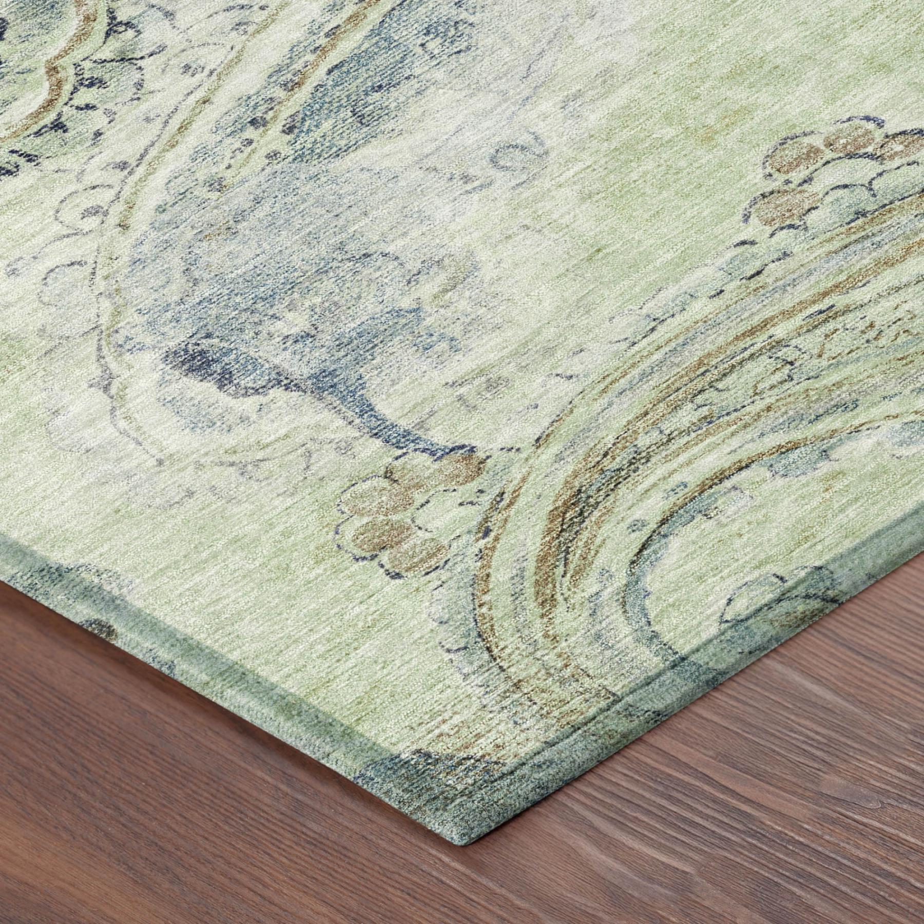 10' X 14' Green And Silver Paisley Washable Indoor Outdoor Area Rug Homeroots Outdoor