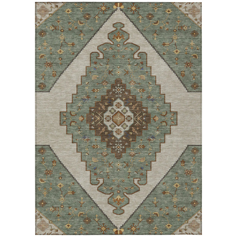 10' X 14' Green And Taupe Geometric Washable Indoor Outdoor Area Rug Homeroots Outdoor