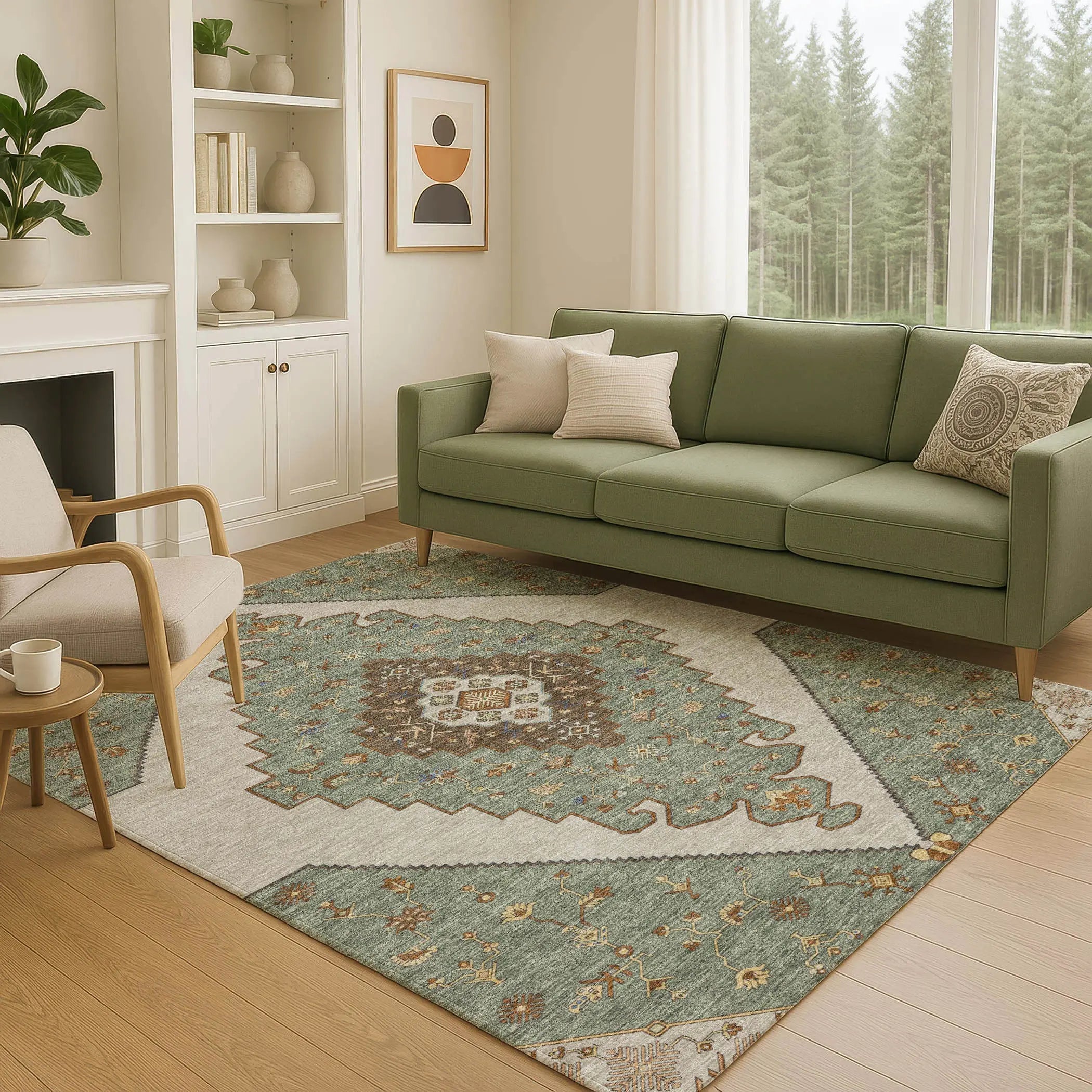 10' X 14' Green And Taupe Geometric Washable Indoor Outdoor Area Rug Homeroots Outdoor
