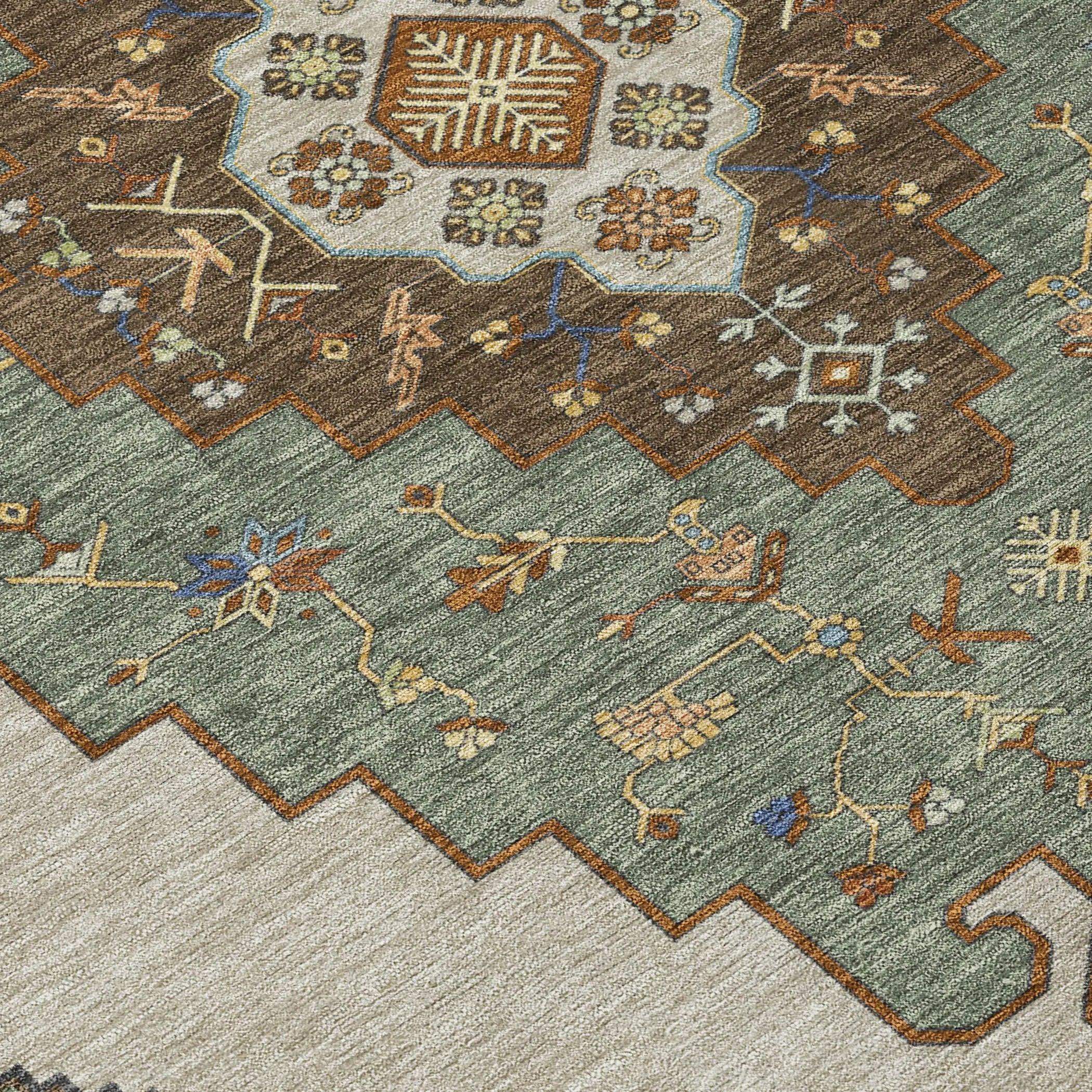 10' X 14' Green And Taupe Geometric Washable Indoor Outdoor Area Rug Homeroots Outdoor