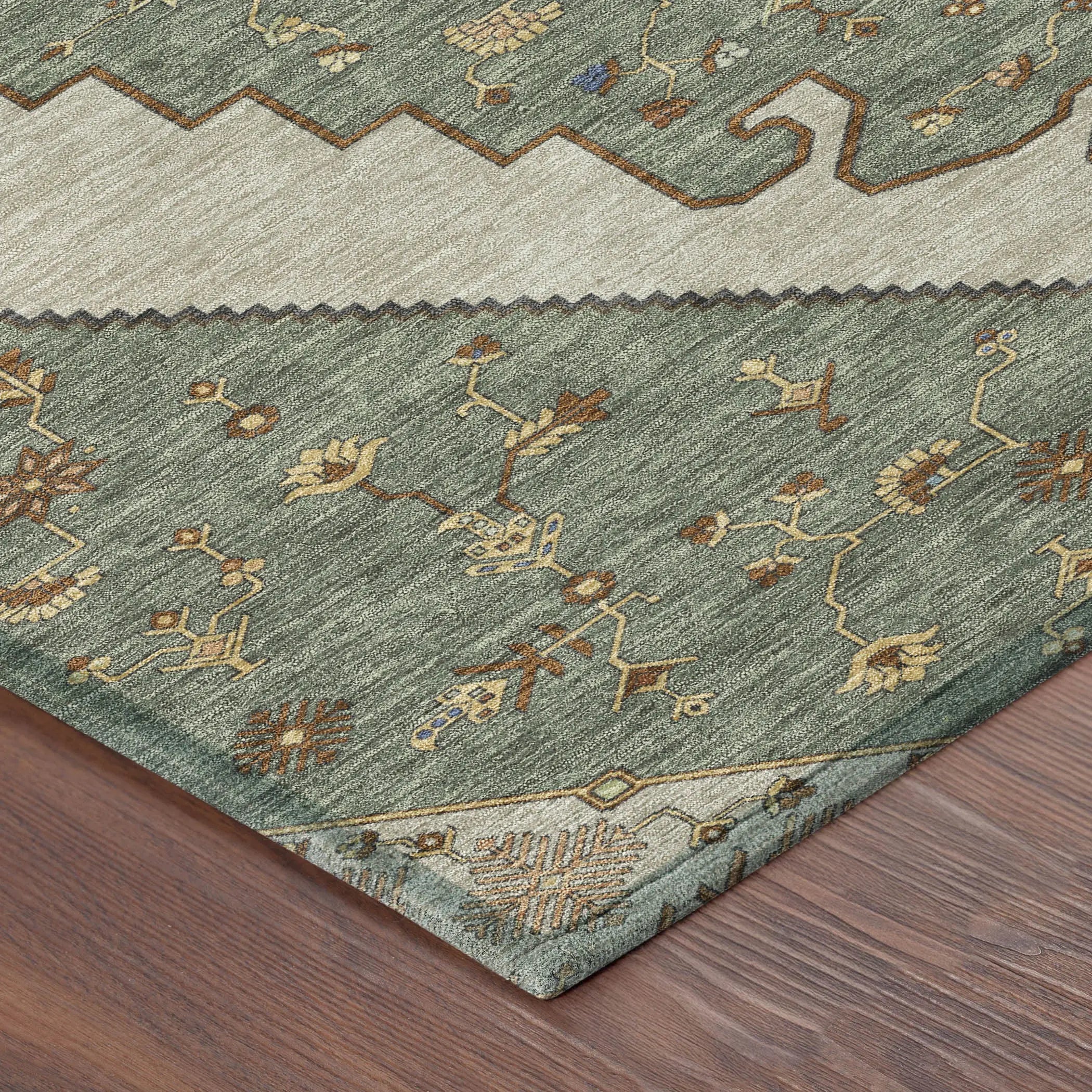 10' X 14' Green And Taupe Geometric Washable Indoor Outdoor Area Rug Homeroots Outdoor