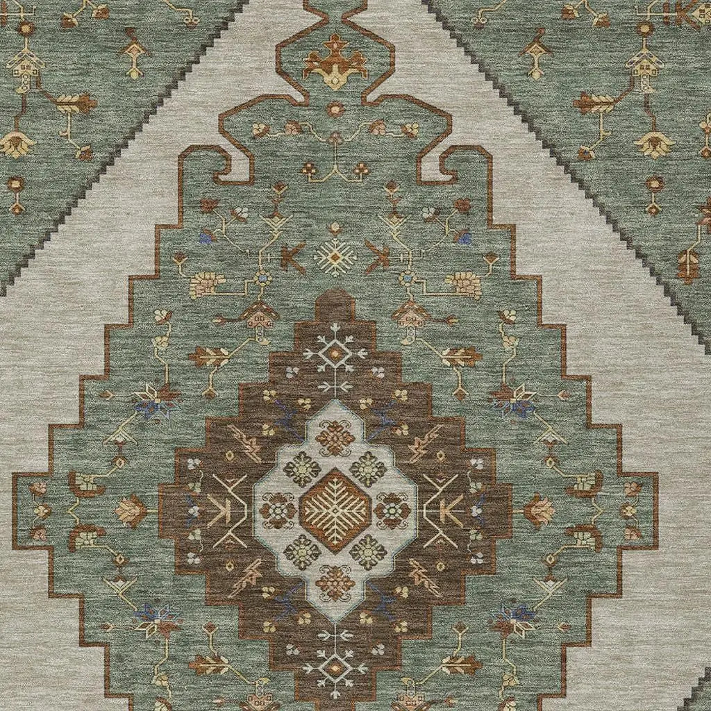 10' X 14' Green And Taupe Geometric Washable Indoor Outdoor Area Rug Homeroots Outdoor