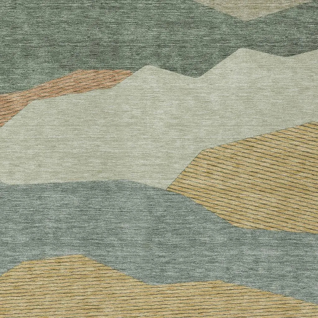 10' X 14' Green And Taupe Geometric Washable Indoor Outdoor Area Rug Homeroots Outdoor