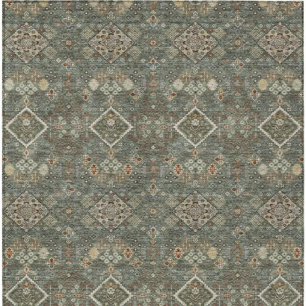 10' X 14' Green And Taupe Geometric Washable Indoor Outdoor Area Rug Homeroots Outdoor