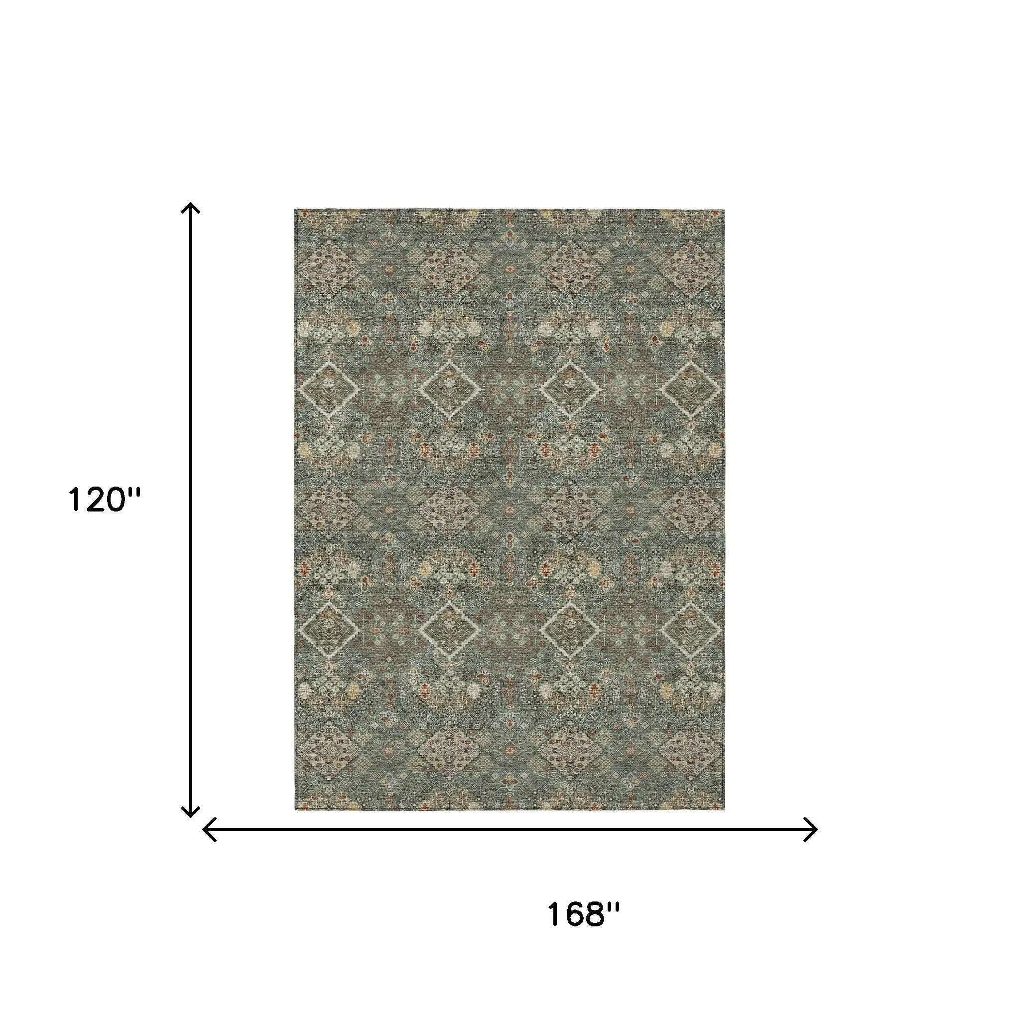 10' X 14' Green And Taupe Geometric Washable Indoor Outdoor Area Rug Homeroots Outdoor