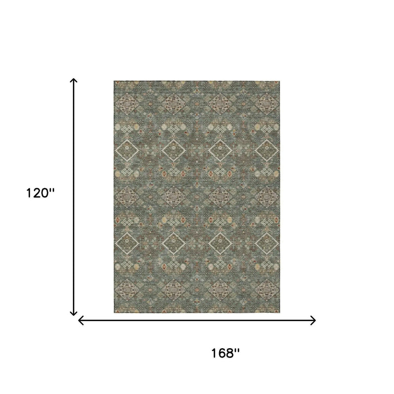 10' X 14' Green And Taupe Geometric Washable Indoor Outdoor Area Rug Homeroots Outdoor